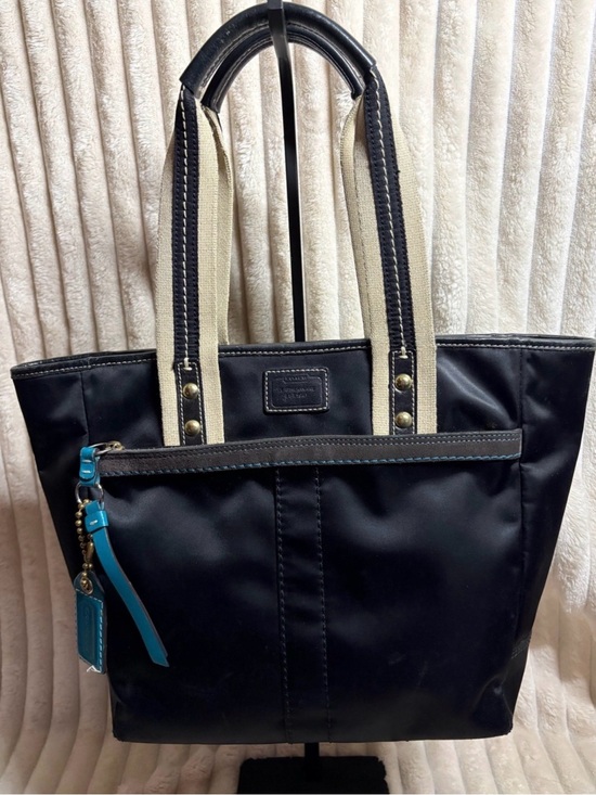Coach Handbags - Vintage Coach Hampton Black Nylon Tote Bag M05K-130 - Teal Accents